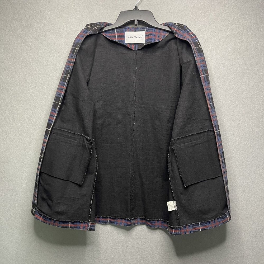 Coat Art Ma Cherie Denim Graffiti Boho Gypsie Plaid Coat Sz Small - Picture 4 of 7